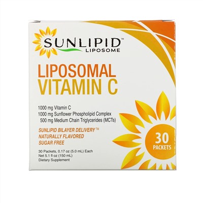 SunLipid, липосомальный витамин C, с натуральными ароматизаторами, 30 пакетиков по 5,0 мл (0,17 унции)