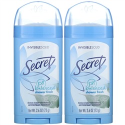 Secret, твердый антиперспирант/дезодорант, не оставляющий следов, сбалансированный уровень pH, «Свежесть», упаковка из 2 штук, 73 г (2,6 унции) каждый