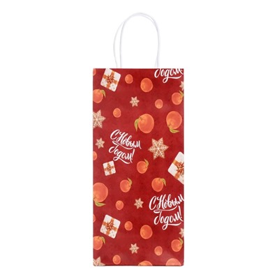 Пакет подарочный новогодний под бутылку, упаковка «С Новым годом!», 25×12×33 см