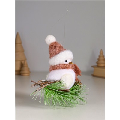 Фигурка «Белая птичка в золотом колпаке на веточке ели», 13×6×12.5 см