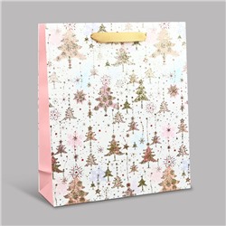 Пакет подарочный новогодний ламинированный «Ёлочки», M 30×26×9 см