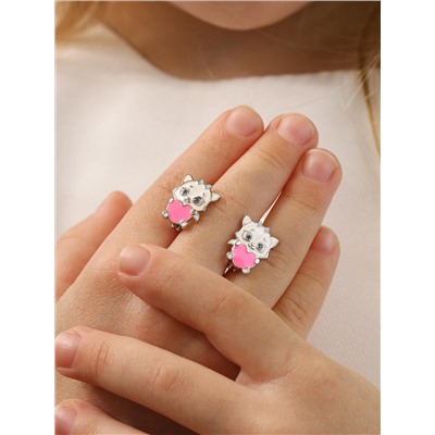 Серьги детские из серебра с эмалью и фианитами родированные - Кошечки 925 пробы 2313054