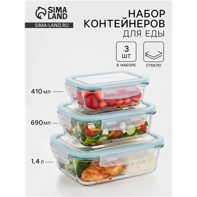 Набор контейнеров, 3 шт.: 410/690/1040 мл, стекло, прозрачный