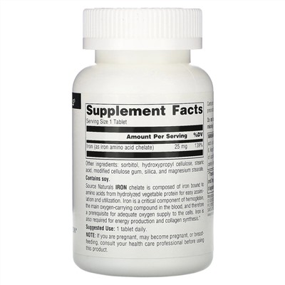 Source Naturals, Железо, 25 мг, 250 таблеток
