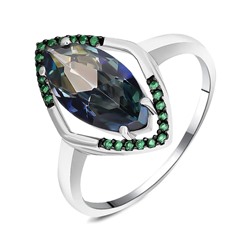 Кольцо, мистик кварц синий , наноизумруд, Камея