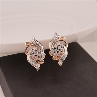 Серьги цветок ювелирная бижутерия коллекция "Дубай", покрытие позолота, вставка: фианиты, цвет: прозрачный, арт.213.613