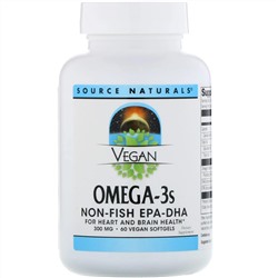 Source Naturals, Веганская Омега 3S, ЭПК-ДГК, 300 мг, 60 веганских мягких таблеток