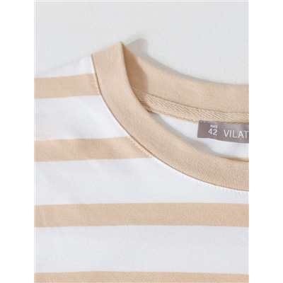 Свободная футболка в полоску с принтом из премиального хлопка с эластаном