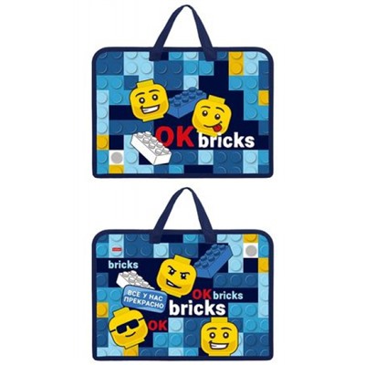 Папка для тетрадей пластиковая А4 на молнии с ручками 24,5х34х3,5 см "Bricks" (089401) 07088 Хатбер