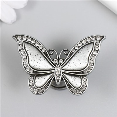 Ручка для шкатулки металл «Бабочка», стразы, состаренное серебро, 3.6×5.5×2.2 см