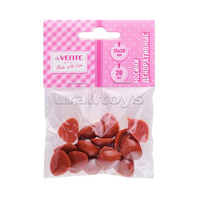 Носики декоративные пластиковые, размер 15x20 мм, 20 шт, цвет коричневый, в пластиковом пакете с блистерным подвесом