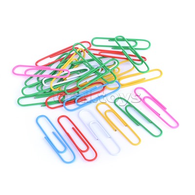 Скрепки металлические, овальные цветные 50 мм, 50 шт в картонной коробке