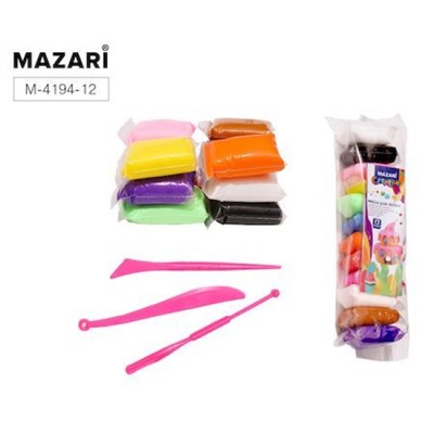 Пластилин супер легкий  12цв. 13 гр. +пластиковые стеки 3 шт M-4194-12 Mazari