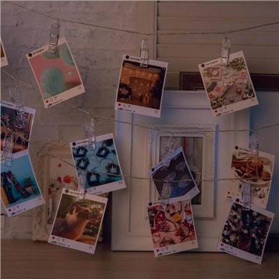 УЦЕНКА Гирлянда «Нить», 5 м, с насадками в виде прищепок, IP20, 30 LED, 220 В, 8 режимов, свечение тёплое белое