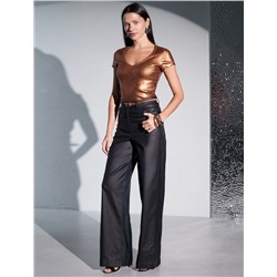 Футболка облегающая из хлопка в рубчик с V вырезом и матовым покрытием металлик