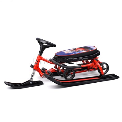 Игрушка Снегокат детский 111 "Mobile" с Т-образным толкателем и колесной базой (Котик на красном снегоходе)