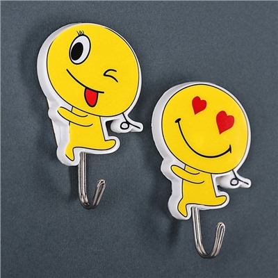 Крючки самоклеящиеся «Бегущий смайлик», 2 шт., рисунок МИКС