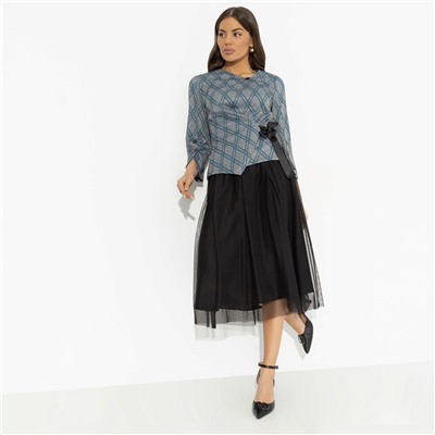 Костюм с юбкой из сетки на подкладе, Больше чем стиль (2 в 1, green)