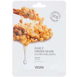 Yadah, Daily Green Mask, ежедневная тканевая маска с коллагеном из натто, 25 мл (0,84 жидк. унции)