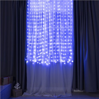 УЦЕНКА Умная гирлянда «Занавес», 2×2 м, IP20, 400 LED, USB, приложение, серебристая нить, свечение RGB