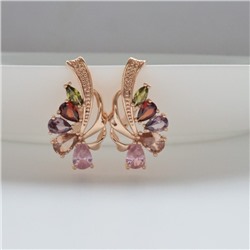 Серьги цветы ювелирная бижутерия коллекция "Дубай" покрытие: позолота, вставка: фианиты, цвет: разноцветные камни, арт.314.392