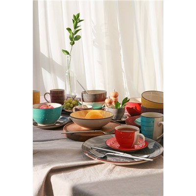 Чайная пара керамическая Доляна «Морской мир», чашка 200 мл, блюдце d=14.5 см, цвет красный