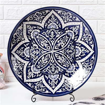 Ляган узбекский Риштанская Керамика «Цветы», d=42 см, синий