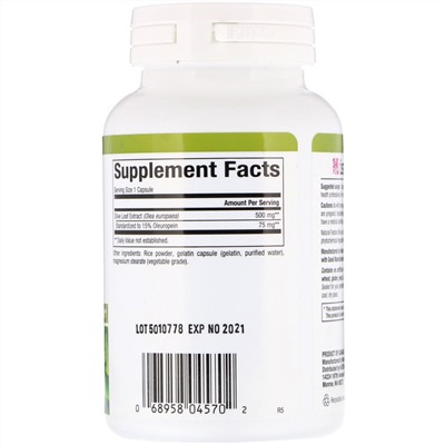 Natural Factors, Herbal Factors, листья оливкового дерева, 500 мг, 90 капсул