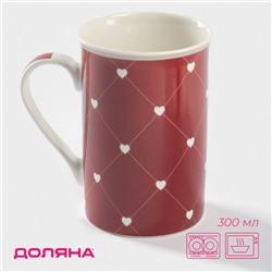 Кружка Доляна «Сердца», 300 мл, фарфор, красная