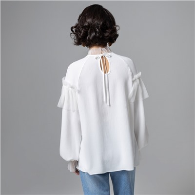 Блуза с рюшами, Мелодия сердца (белая)