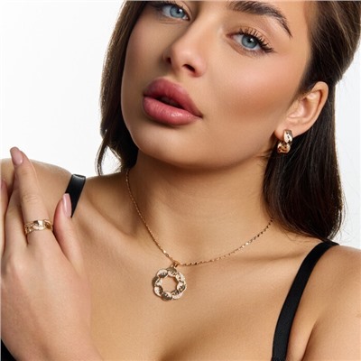 Комплект ювелирной бижутерии коллекция "Дубай" серьги, кулон и кольцо 18 р, покрытие позолота, вставка: цирконы, цвет: прозрачный, арт.217.525-18