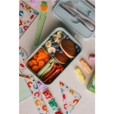 Ланч-бокс в школу TAKE IT EASY, 800 мл, с приборами, 12×7.6×20 см, пшеничная солома, голубой