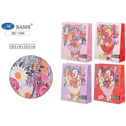 Пакет бумажный 18х23х10 см "Букет" плотный,цветной с рисунком, ассорти МС-7294 Basir