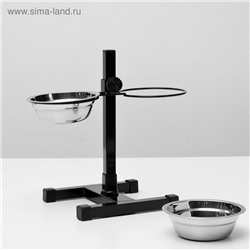 Подставка с мисками, 2×350 мл, высота 30 см, разборная, чёрная
