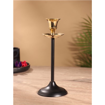 Подсвечник на 1 свечу «Да Винчи», латунь, чёрный с золотом, 7×7×18 см