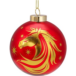 Новогоднее украшение. Елочный стеклянный шар "Праздничная лошадь", 8 см,