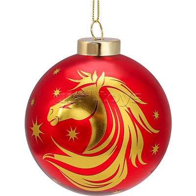 Новогоднее украшение. Елочный стеклянный шар "Праздничная лошадь", 8 см,
