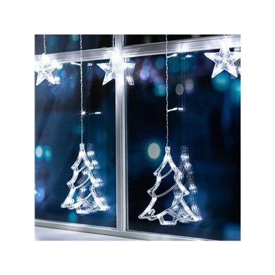 Гирлянда «Бахрома» 2.4×0.9 м с насадками «Ёлки», IP20, прозрачная нить, 138 LED, свечение белое, 8 режимов, 220 В