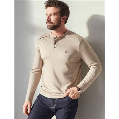 Джемпер хенли из полотна пике с меланжевым плетением с эластаном