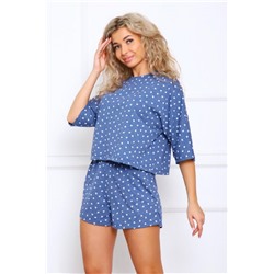Пижама с шортами и футболкой 362 (Сердечки на синем)