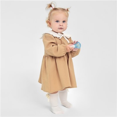 Платье для девочки с воротничком «Крошка Я. Муслин», рост 92-98 см, бежевое