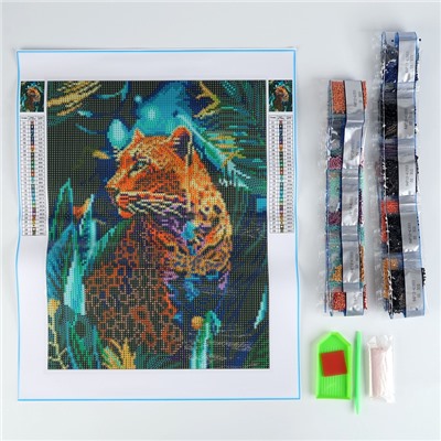 Алмазная мозаика с полным заполнением на холсте «Леопард», 30×40 см