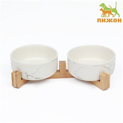 Миски, 450 мл, 28.5×15.5×7 с, 2 шт., на подставке, керамика, мрамор