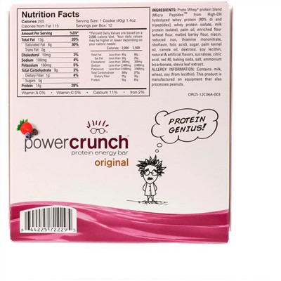 BNRG, Power Crunch, протеиновый энергетический батончик, крем с лесными ягодами, 12 батончиков, 40 г (1,4 унции) каждый