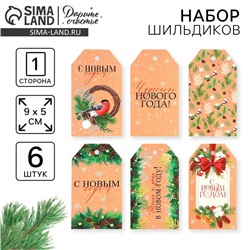 Шильдик новогодний декоративный в наборе «Время чудес», 6 шт., 9×5 см