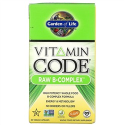 Garden of Life, Vitamin Code, Raw B-Complex, комплекс витаминов группы В, 60 веганских капсул