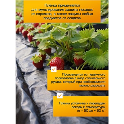 Плёнка полиэтиленовая, техническая, толщина 200 мкм, 100×3 м, рукав (1.5 м×2), чёрная, 2 сорт, Эконом 50 %, Greengo