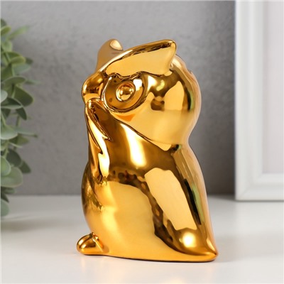 Копилка для денег «Удивлённая сова», керамика, золото, 12×8×14 см