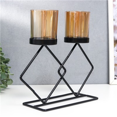 Подсвечник на 2 свечи «Флокс», металл, стекло, d=5 см, чёрный, 8.5×21×23 см