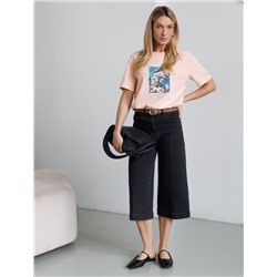 Свободная футболка с принтом из премиального хлопка с эластаном